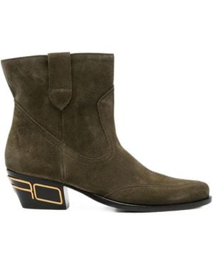 Etro Pointed-Toe Logo-Plaque Boots - Green
