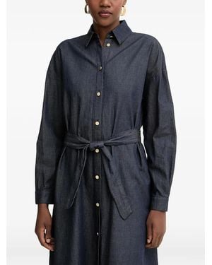 ARMANI EXCHANGE Belted Button-Down Midi Shirt Dress - Blue