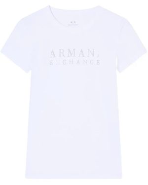 ARMANI EXCHANGE Rhinestone-Logo T-Shirt - White