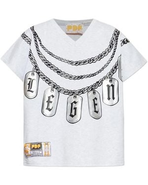 PDF T-Shirt Imprimé Chaîne À Col V - Grey