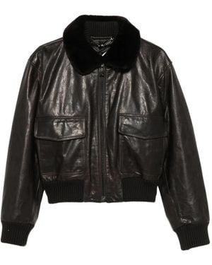 Victoria Beckham Contrast-Collar Leather Jacket - Black