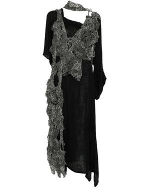 Yohji Yamamoto Vestido A Capas De Encaje Con Purpurina - Negro
