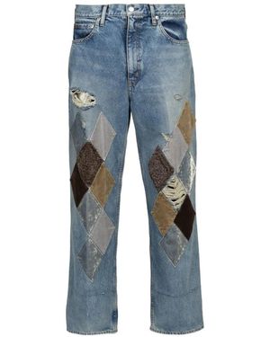 MASU Mb Diamond Argyle-Patchwork Distressed Jeans - Blue
