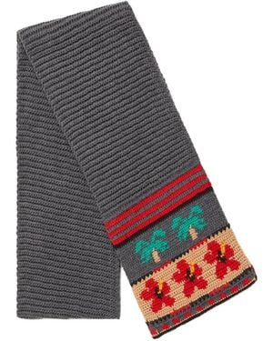 Alanui Hibiscus Bloom Palm-Tree Wool Scarf - Grey
