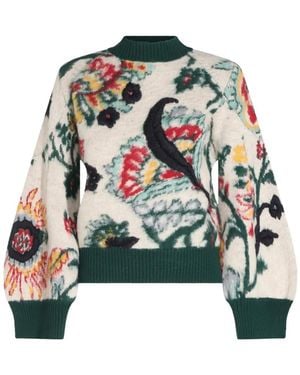 Sacai Floral-Intarsia Wool Jumper - Green