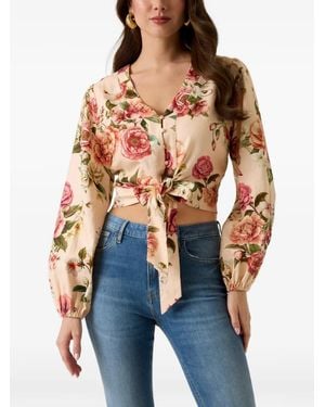 Guess Floral-Print Tie-Front Top - Blue