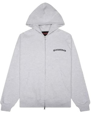 Pleasures Zip Embroidered Hoodie - Grey