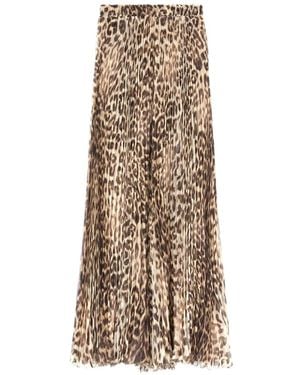 Ermanno Scervino Pleated leopard silk midi skirt - Natur