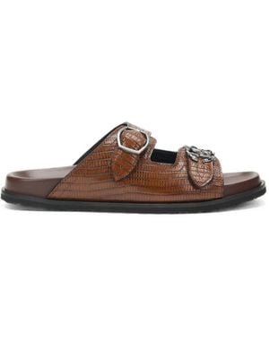 Roberto Cavalli Croc-Effect Buckle-Fastening Slides - Brown