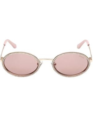 GUESS EYEWEAR Crystal-Embellished Oval-Frame Sunglasses - Pink