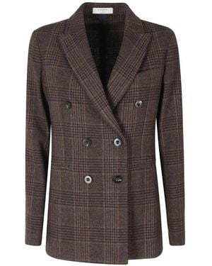 Circolo 1901 Check-Pattern Double-Breasted Jacket - Brown