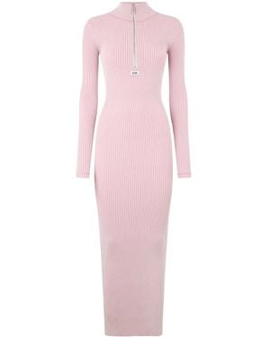 Gcds Ribbed Knit Zip-Front Dress - Pink