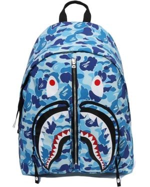 A Bathing Ape Shark-Motif Camouflage-Print Backpack - Blue