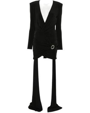 Nissa Ruched Draped-Detail Dress - Black