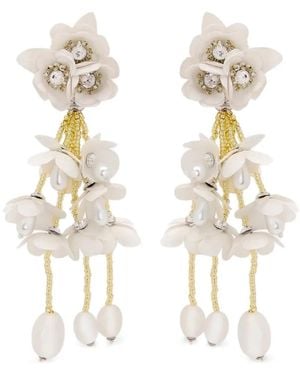 Oscar de la Renta Beaded Flower Clip-On Earrings - White