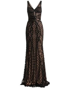 Gemy Maalouf Beaded Mesh-Overlay Dress - White