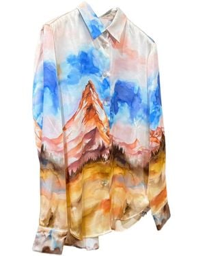 SLEEP NO MORE Print Button Shirt - Blue