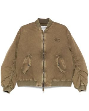 Miu Miu Veste Bomber En Gabardine - Neutre