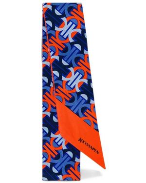 Kwanpen Monogram-Print Silk Scarf - Blue