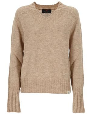 Peuterey V-Neck Ribbed-Trim Sweater - Natural