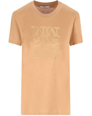 Max Mara Logo-Embroidered Cotton T-Shirt - Natural