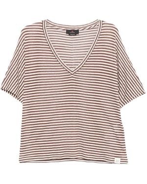 Peuterey V-Neck Striped T-Shirt - Brown
