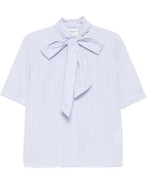 MAISON 123 Pussy-Bow Striped Shirt - White