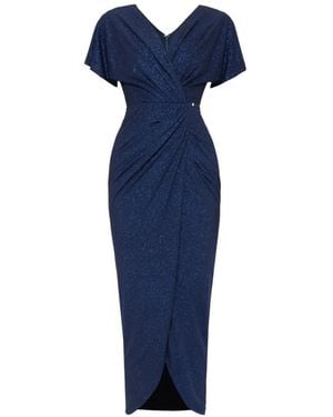 Nissa Robe Mi-Longue Drapée À Col V - Bleu