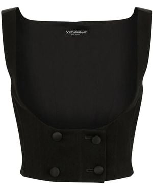 Dolce & Gabbana Double-Breasted Scoop Neck Waistcoat - Black
