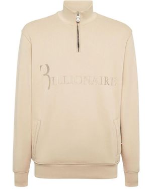 Billionaire Logo-Print Half-Zip Sweatshirt - Natural