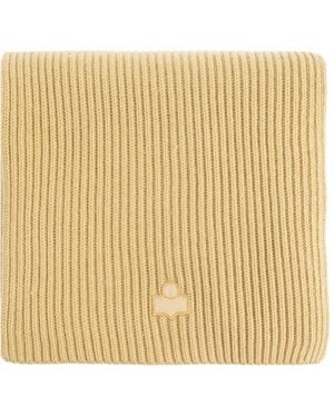 Isabel Marant Marion Ribbed-Knit Logo-Patch Scarf - Natural