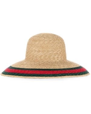 Gucci Sombrero Con Tribanda Web Y Efecto De Paja - Blanco