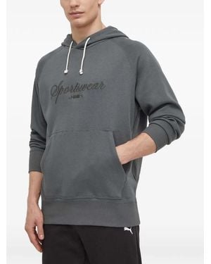 PUMA Logo-Embroidered Drawstring Hoodie - Grey