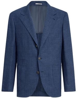 Brunello Cucinelli Checked Linen Jacket - Blue