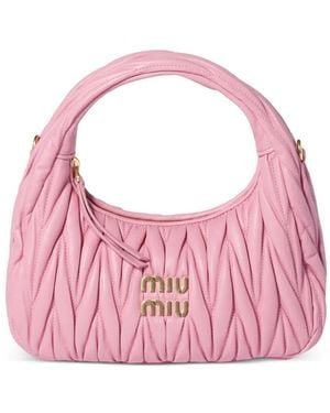 Miu Miu Wander Matelassé Nappa Leather Tote Bag - Pink