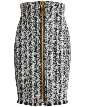 Balmain Falda De Tweed Con Cremallera - Blanco