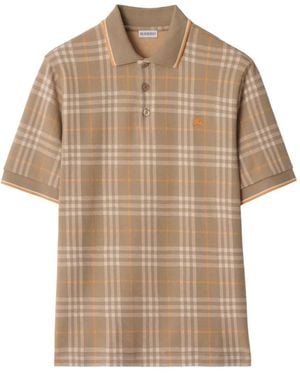 Burberry Checked Cotton Polo Shirt - ナチュラル