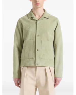 Manière De Voir Michel Suede-Effect Jacket With Revere Collar - Green