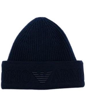 Emporio Armani Geribbelde Muts Met Geborduurd Logo - Blauw
