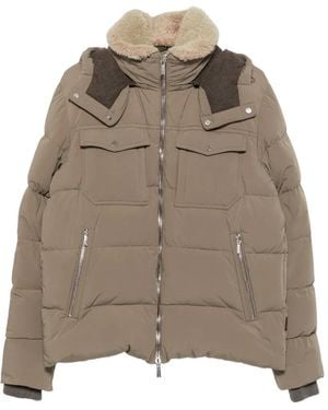 Moorer Shearling-Collar Padded Jacket - Brown