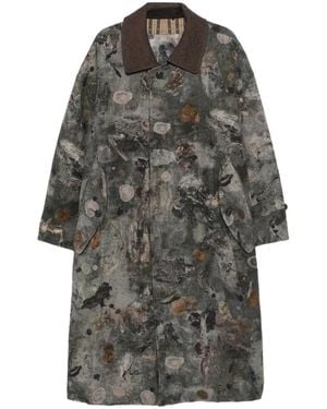 Ziggy Chen Abstract-Print Spread-Collar Coat - Grey