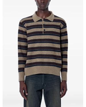 Ssstein Striped-Knit Polo Jumper - Black