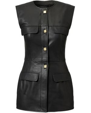 TOVE Gia Buttoned Leather Blouse - Black