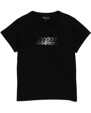 agnès b. Logo-Print Cotton T-Shirt - Black