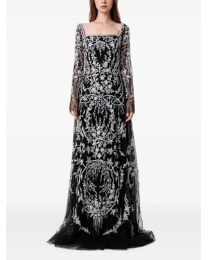 Dina Melwani Filigree-Embellished Tulle Maxi Dress - Black
