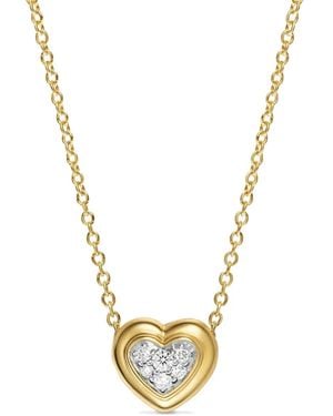 David Yurman 18K Puffy Heart Diamond Necklace - Metallic