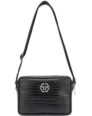 Philipp Plein Crocodile Print Logo Patch Laptop Bag - Black