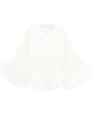 Oséree Feather-Trim Satin Blouse - White
