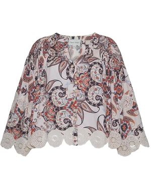 Cara Cara Emma Paisley-Print Lace-Trimmed Top - Natural