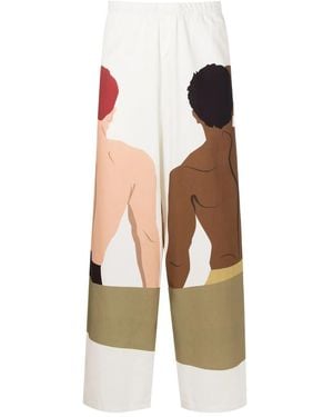 Amir Slama Graphic-Print Wide-Leg Trousers - White
